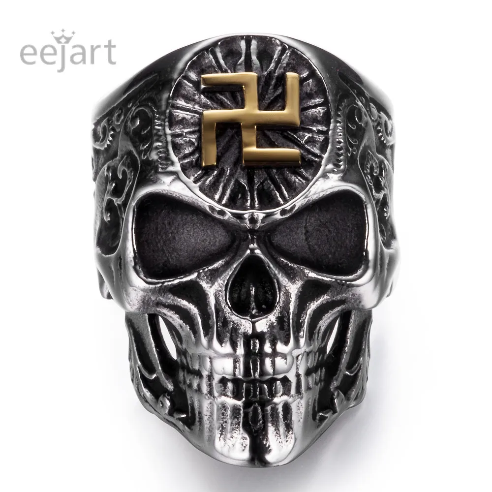 Stainless Steel Buddhist Words Skull Rings Punk Man's High Quality Personality Ring