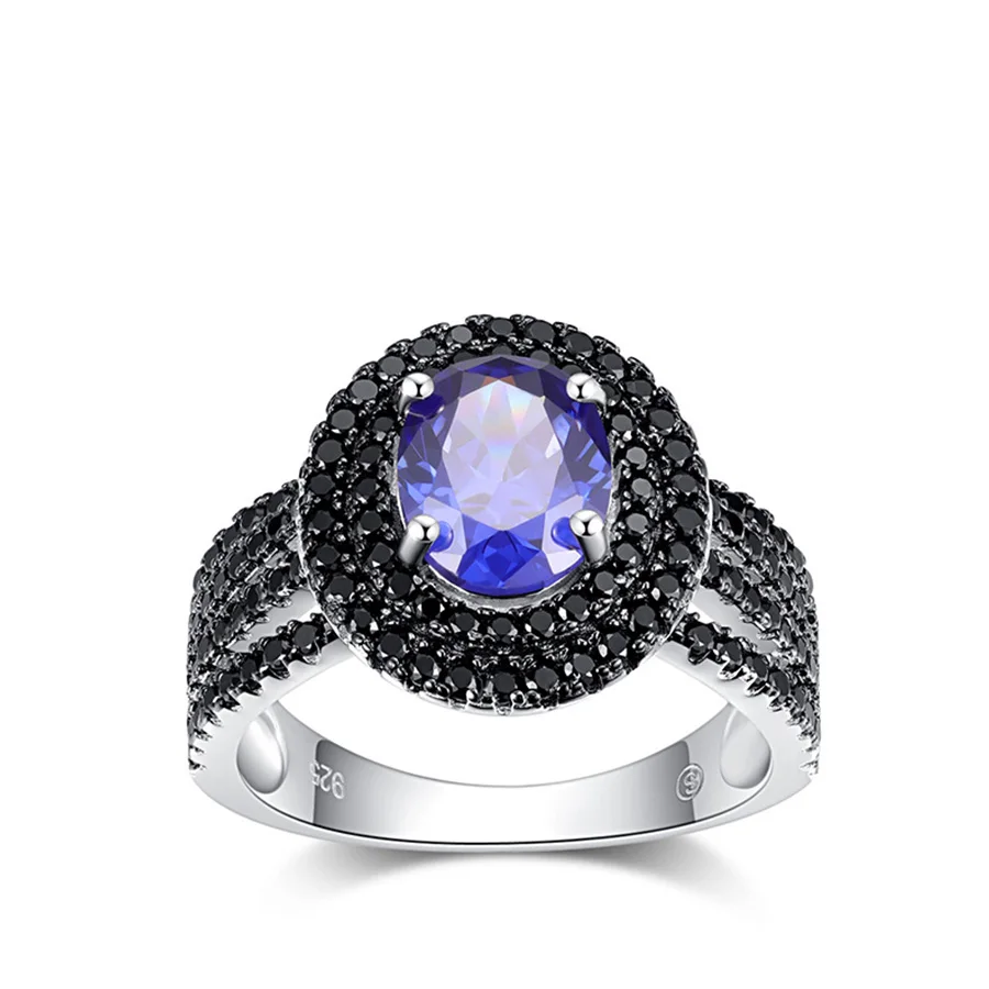 

PJC Natural Gemstone Tanzanite And Black Spinel 925 Sterling Silver Ring