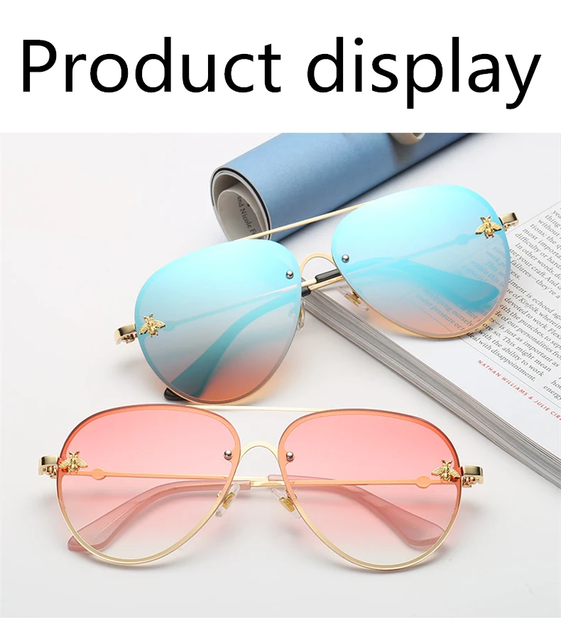 ASOUZ 2019 new fashion ladies sunglasses UV400 metal oval frame bee sunglasses classic brand design sports driving sunglasses (6)