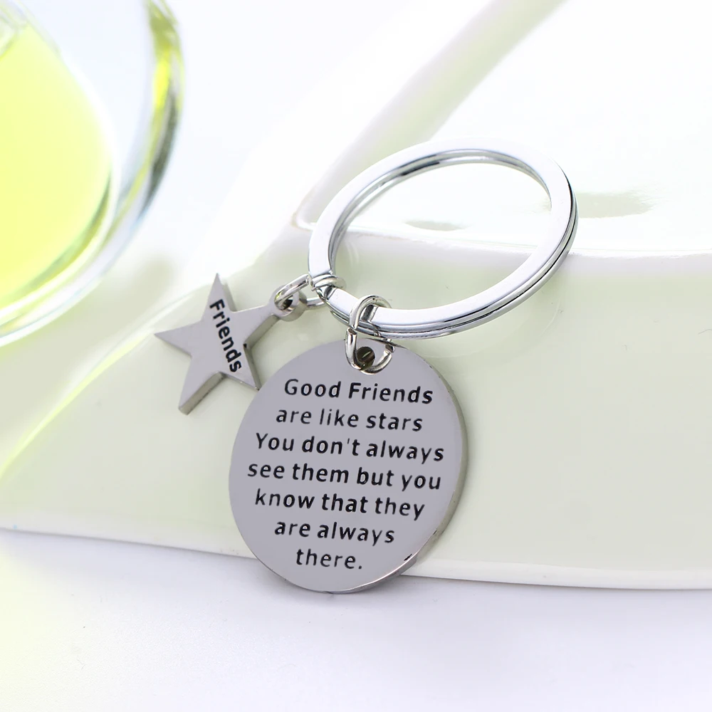 "Good Friends Are Like Stars" Keychain For Women & Men - Stainless Steel Friendship Gift With Velvet Bag - View #6
