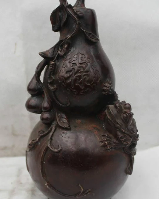 

10"China Fengshui Bronze Dragon Fu Beast Uniocrn Gourd cucurbit calabash Statue