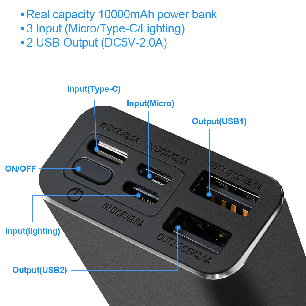 WK 3 вход 2USB мини внешний аккумулятор 10000 мАч металлическое портативное зарядное