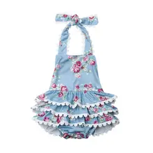 Милые летние боди для новорожденных девочек; одежда с цветочным принтом; кружевное платье-пачка без рукавов для маленьких детей; пляжные костюмы с открытой спиной