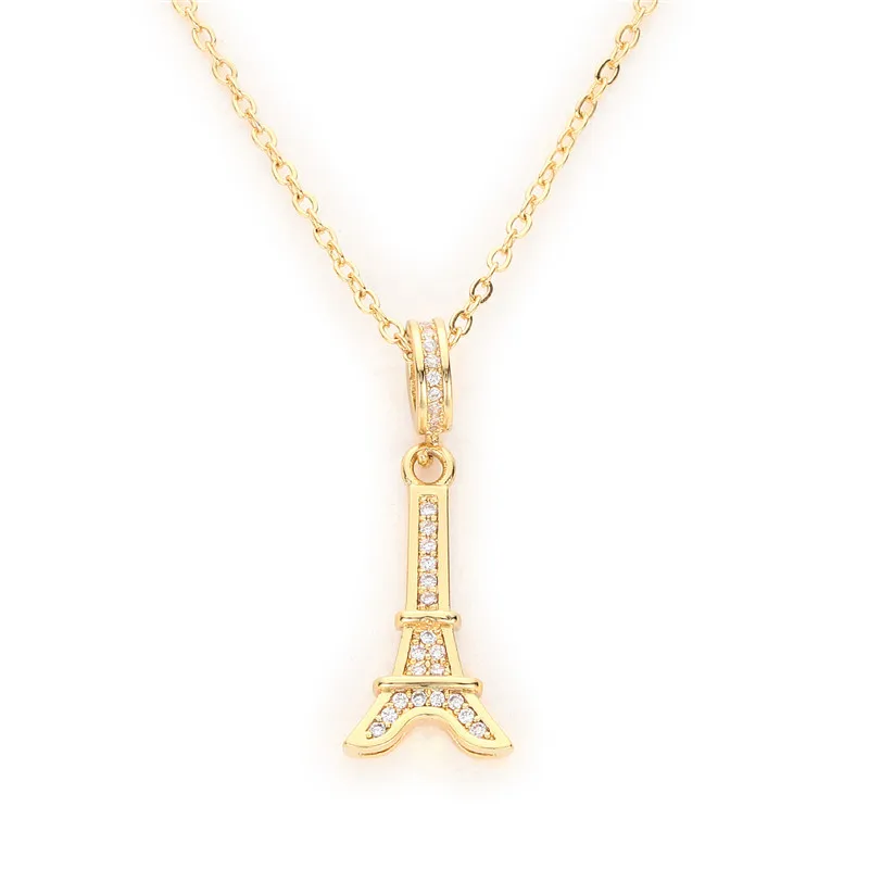 Poshfeel мода кристалл подвеска в форме Эйфелевой башни ожерелье для женщин Золотая цепочка на шею ожерелья MNE180006