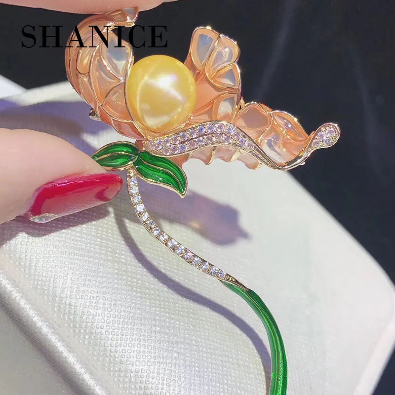 

SHANICE Cubic Zirconia Japan & Korea wild big flower pearl brooch pin female suit jacket cardigan high-end brooch accessories