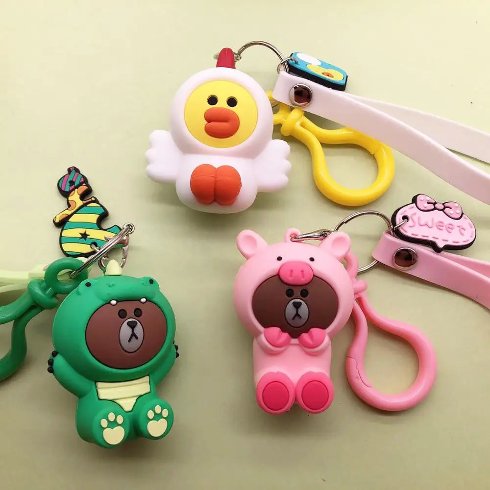 

High Quality 2019 New Cartoon Brown Bear Keychain Cute Dinosaur Frog Pig Brown Bear Doll Keyrings Kids Toy Key Chain for