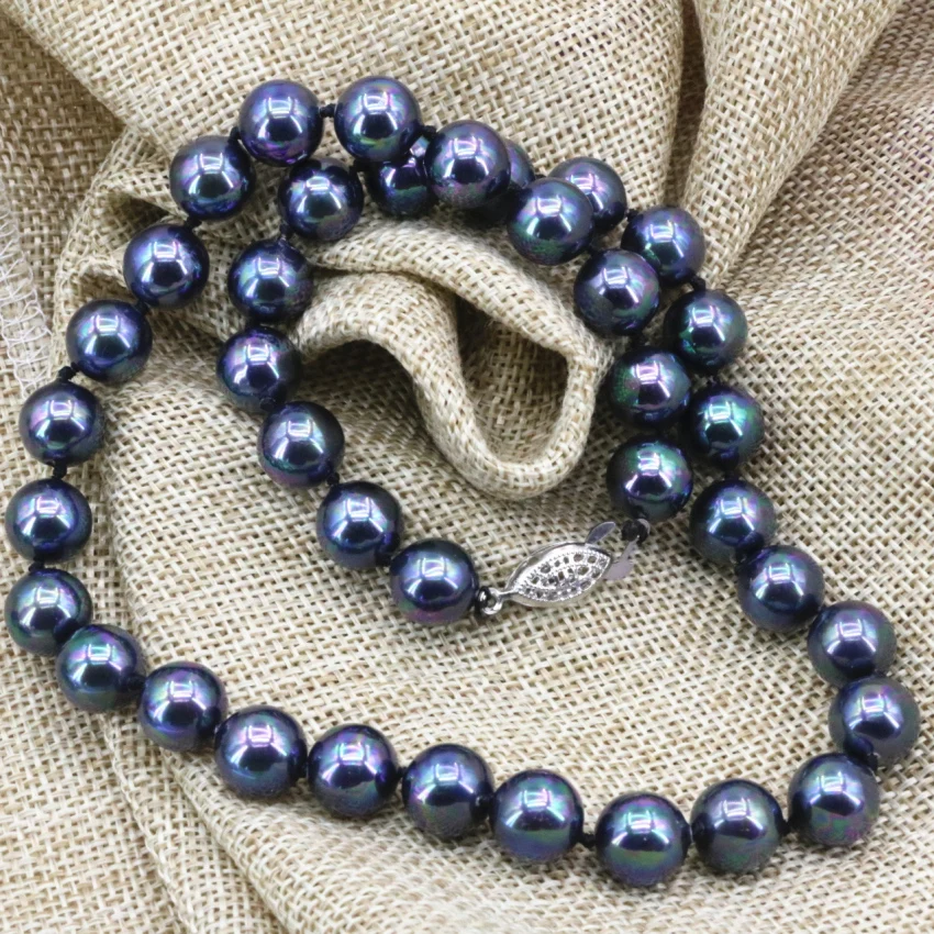

Wholesale price 10mm natural shell rainbow black round beads collars chain necklace for women gifts clavicle choker 18inch B3221