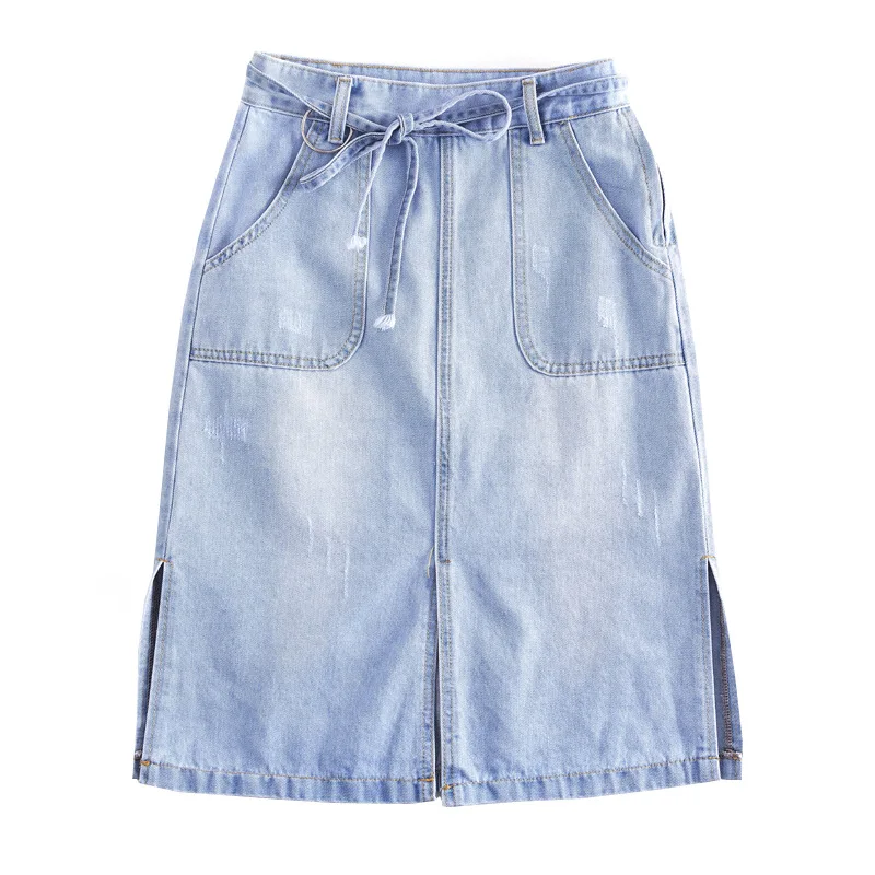 

2019 Plus Size Women Skirts Lace-Up Decorated High Waist A-Line 5XL Women Denim Skirt Big Size Women Skirt Saias Faldas Jupe