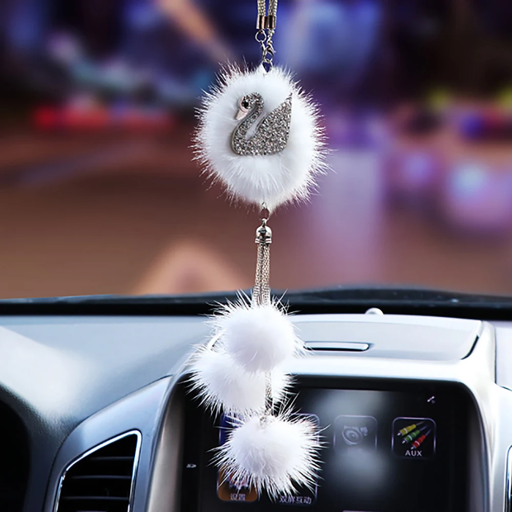 

Car Hanging Pendant Diamond Swan Fox Head Decoration Suspension Ornaments Fashion Automobiles Rearview Mirror Dangle Decor Gifts