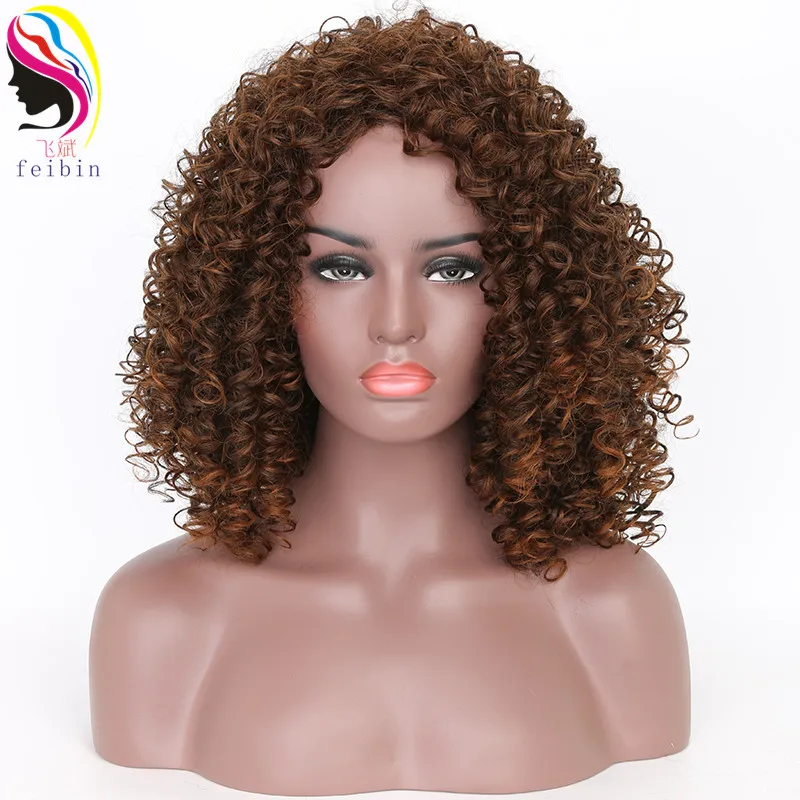 Feibin короткие африканские парики для черных женщин синтетические кудрявые Омбре светлые натуральные черные афро парики 12-14 дюймов