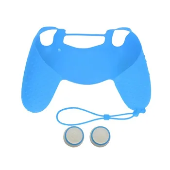 

Blue Soft Silicone Protection Case with Hand Wrist Strap for Playstation 4 PS4 Wireless Controller + 2 pcs Grips