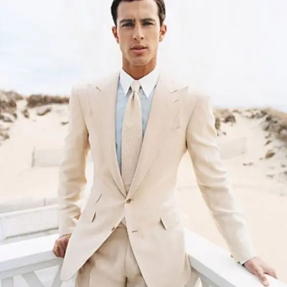 

2018 Latest coat pant designs Ivory skinny men suit Wide peaked lapel elegant italian tuxedos Wedding beach jacket and pants