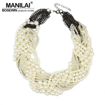 

MANILAI Women Handmade Chunky Imitation Pearl Necklace Fashion Rhinestones Collar Chokers Necklaces Statement Jewelry Bijoux