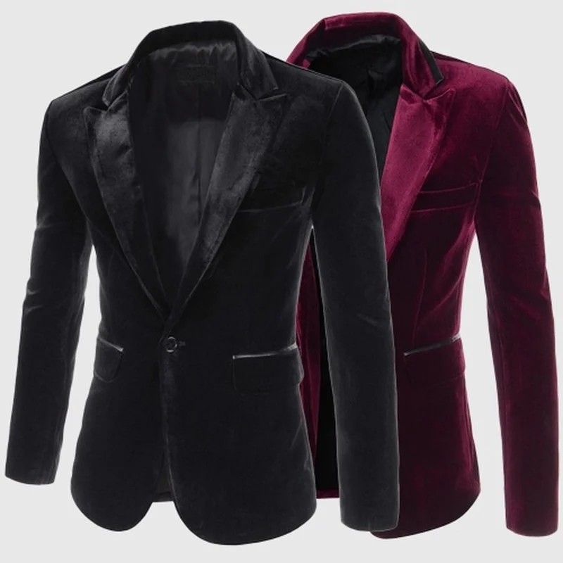 ZOGAA Men Burgundy Velvet Jacket Brand New Slim Fit Men coat Single Button Wedding Formal Business Dress men casual blazer