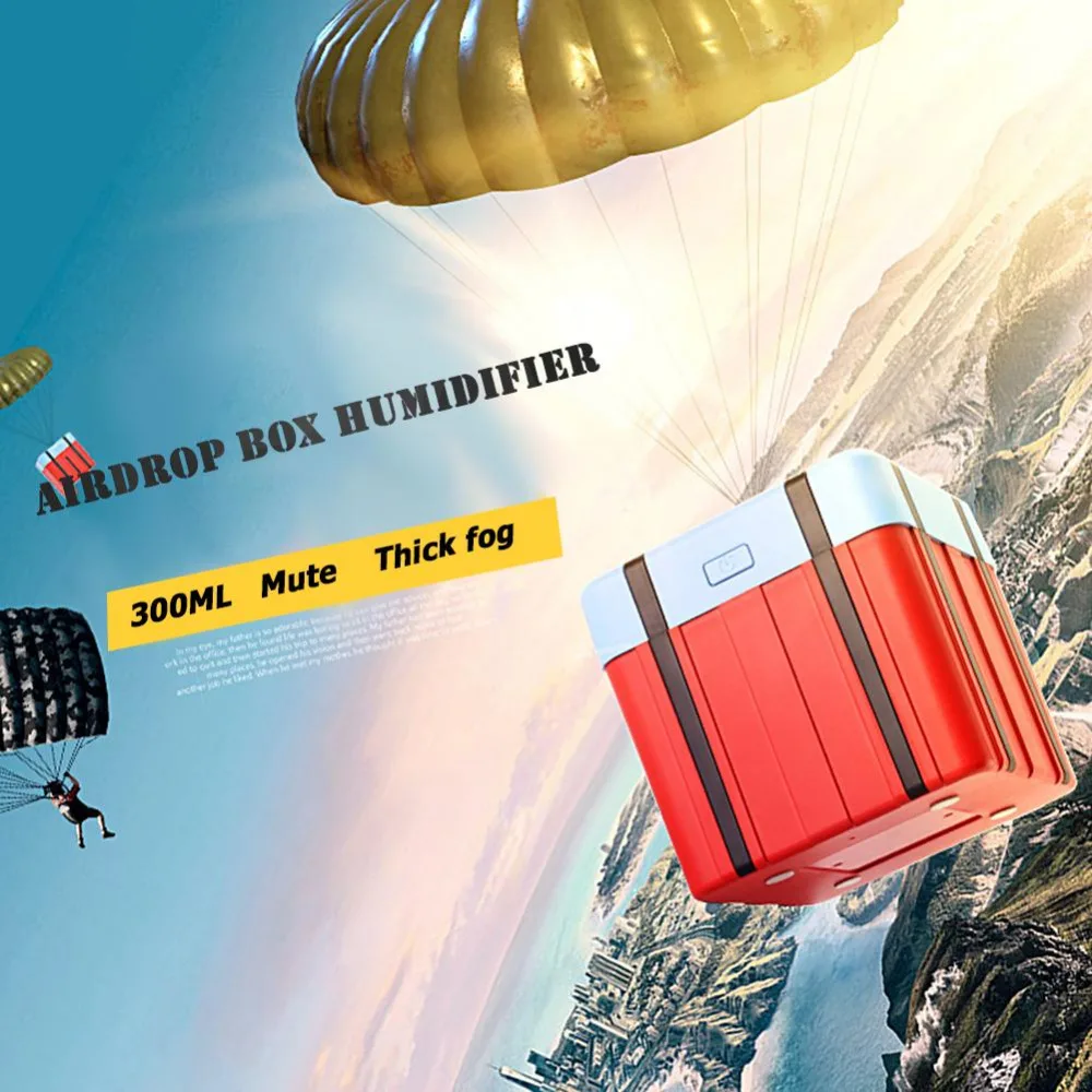 

300ml PUBG Air Humidifier Airdrop Box USB Ultrasonic Humidifier Aroma Diffuser Mist Maker 7 Color LED Light for Home