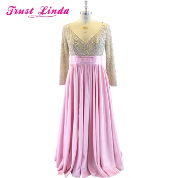

Exquisite Evening Prom Gown A-Line V-neck Beading Tops Long Sleeve Long Wedding Party Dress Custom Made