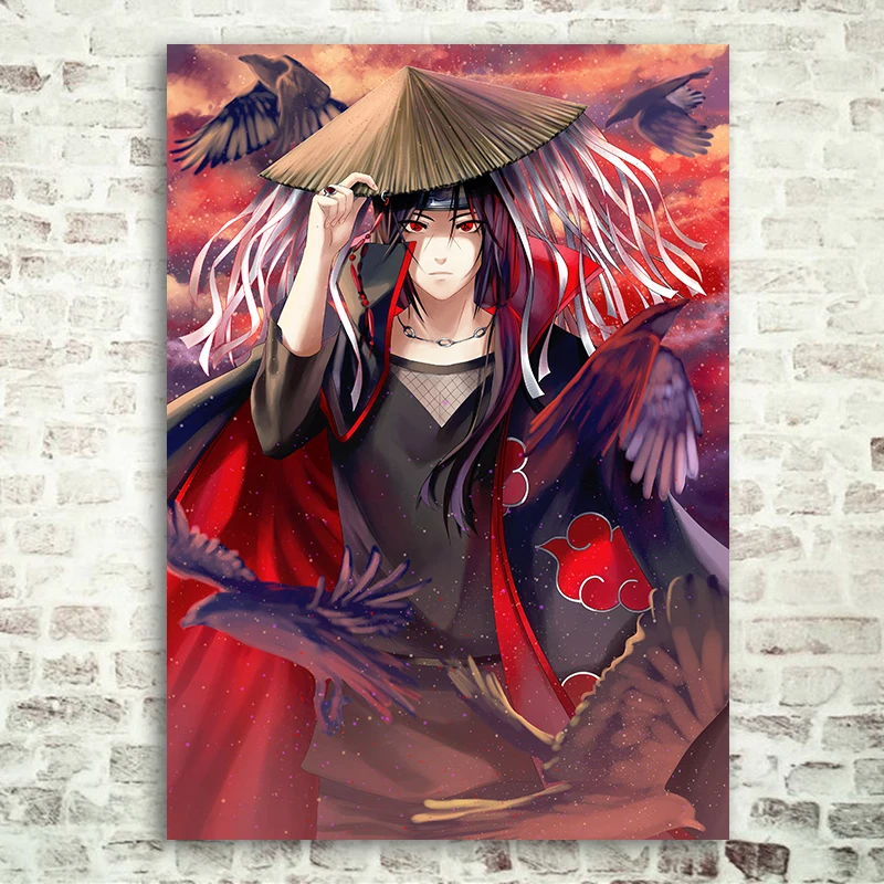 Us 45 40 Offanime Naruto Wall Poster Akatsuki Itachi Uchiha Wall Art Prints Home Room Bar Wall Decor Silk Picture In Painting Calligraphy From