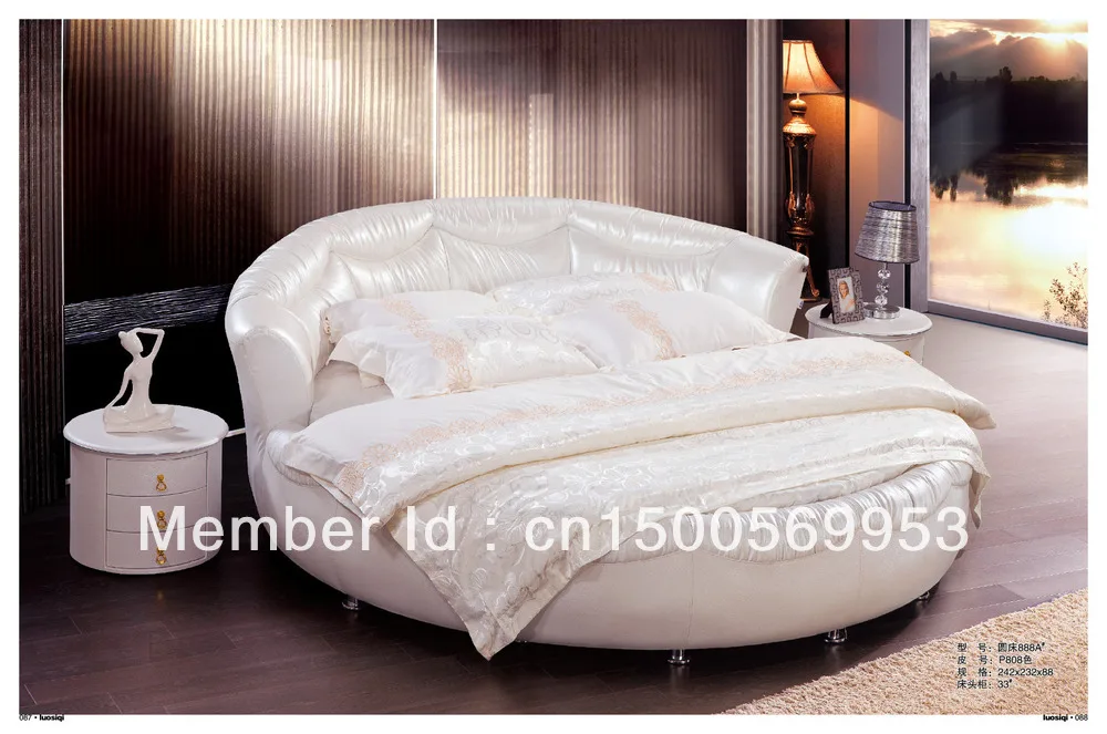 Special leather round bed marriage bed European style bed 2 m soft bed