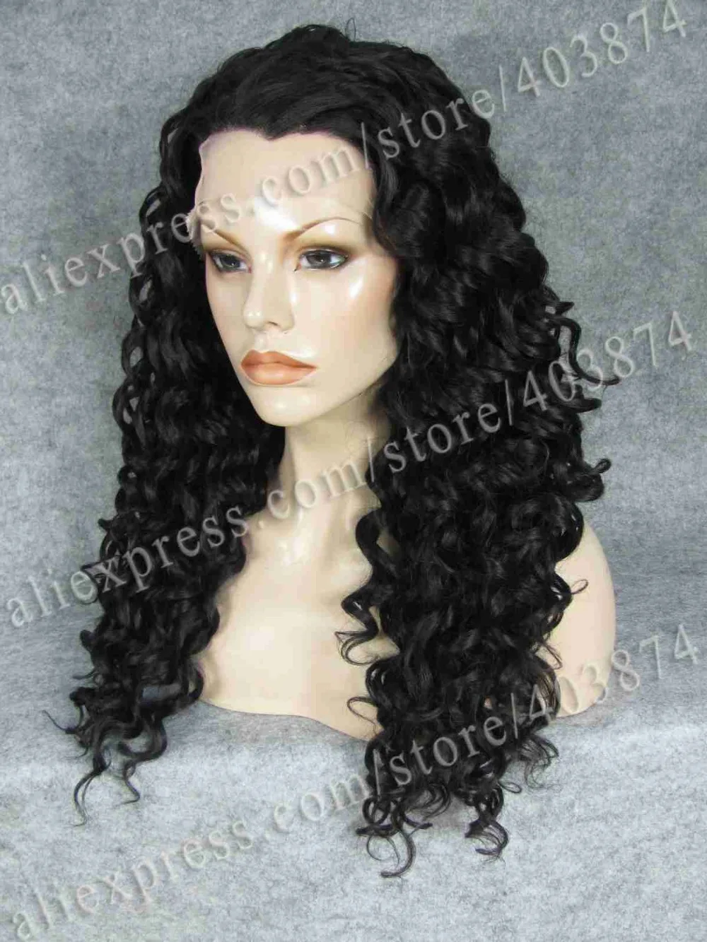 

N16-2# Off Black Color Heat Resistant Rihanna Style Long Kinky Curly Synthetic Lace Front Wigs for Party