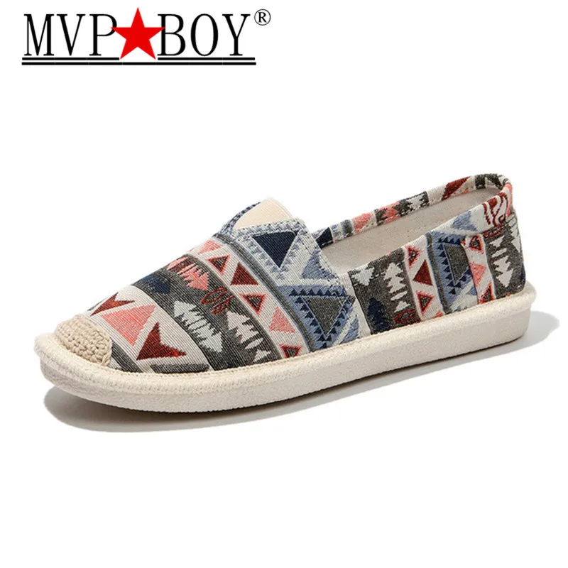 

MVP BOY Women's Espadrilles Slip-On Flats Graffiti Fisherman Weave Casual Loafers Canvas Ladies Casual Flat Shoes