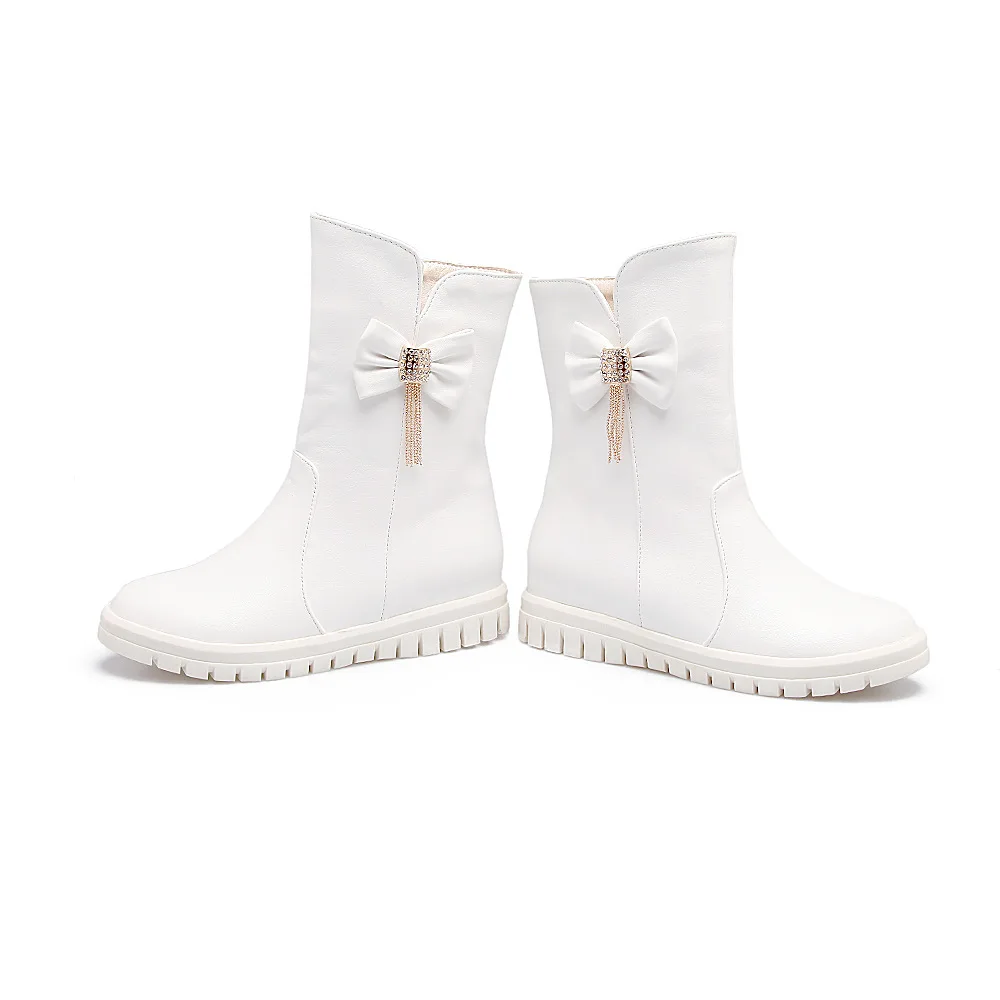 Белый College in wind and snow boots in the winter of bow 31-43 yards tube female boots in 181114 - Цвет: Белый