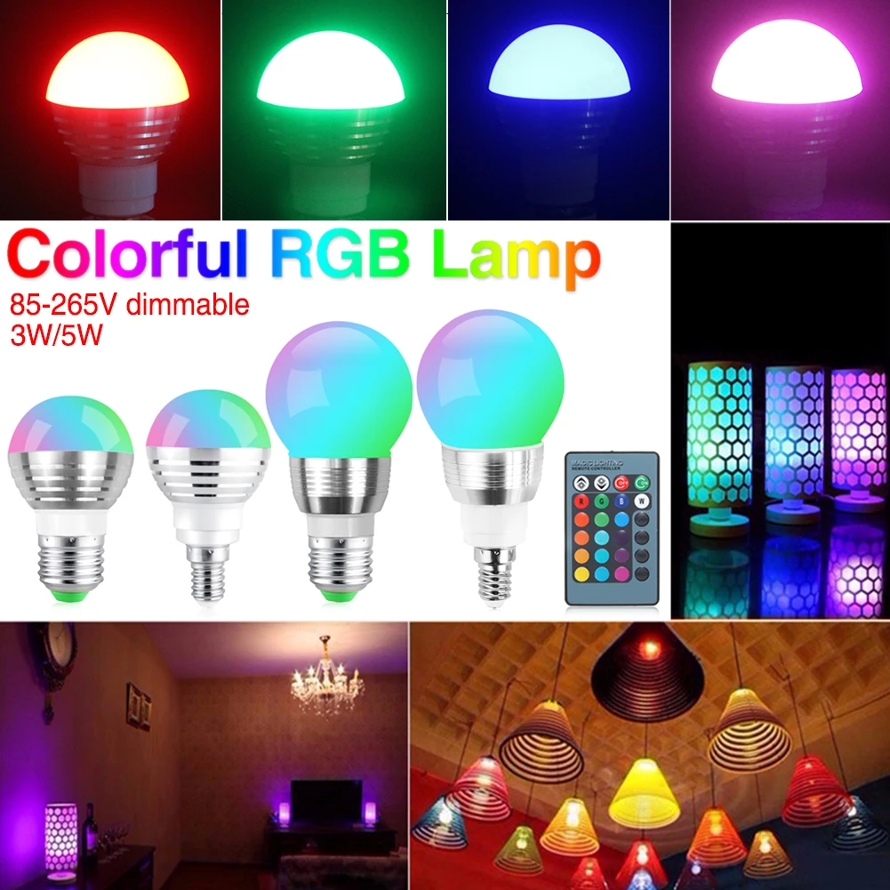 10 шт. E27 E14 3 Вт 5 Вт диммер светодиодный RGB лампа, лампа свечи светодиодный RGB Spotlight волшебный праздник освещения + ИК-пульт дистанционного