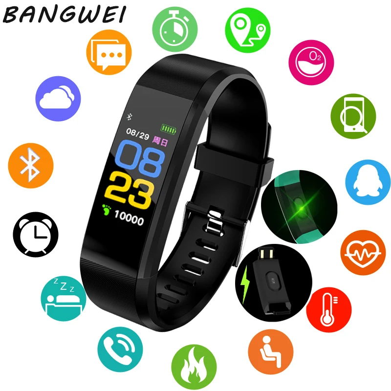 

BANGWEI Fitness Watch Men Activity Tracker IP67 Waterproof Blood Pressure Oxygen Heart Rate Smart Monitor LED Color Screen Watch