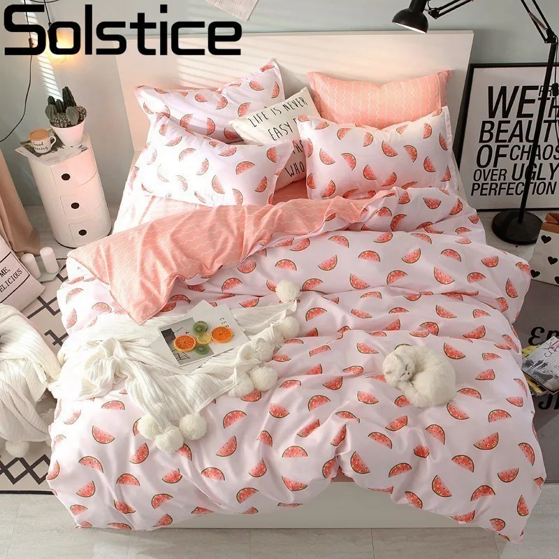 

Solstice Pink Cartoon Watermelon Comforter Bedding Sets Duvet Cover Bed Flat Sheet PillowCases Set Comfort Deluxe Bedlinings Kit