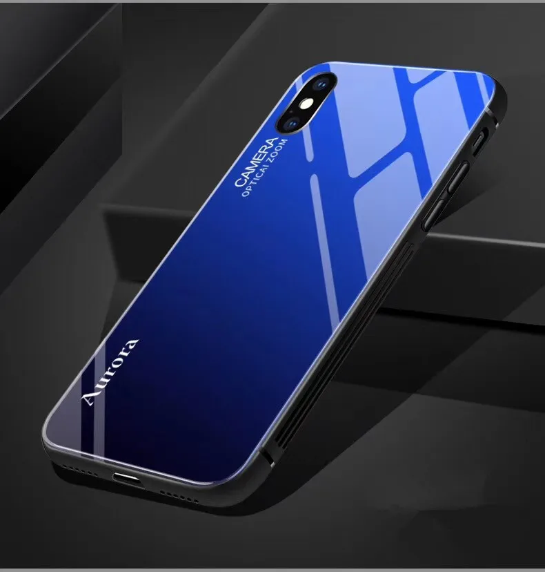 Для iphone X XS MAX XRCase Honor Play Dis Цвет закаленное стекло 9h Аврора градиент противоударный
