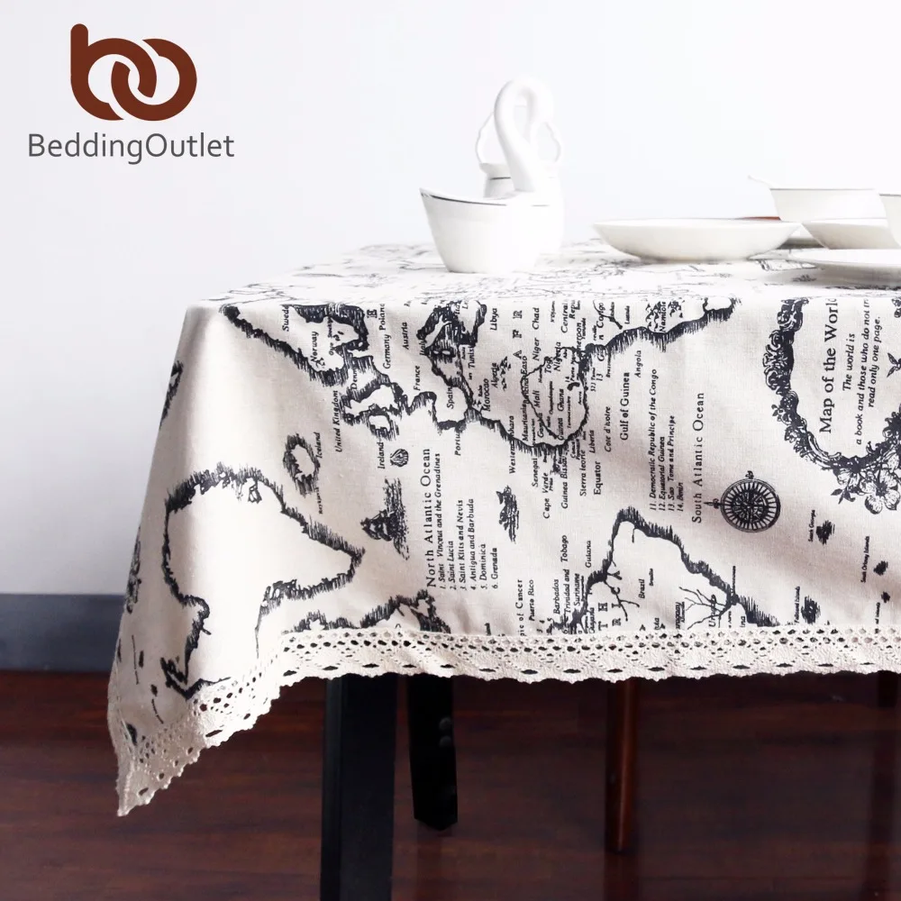 BeddingOutlet мир скатерть с рисунком карты Европейский функциональный скатерть для пикника вечерние льняные хлопковые скатерти Прямоугольные 9 размеров
