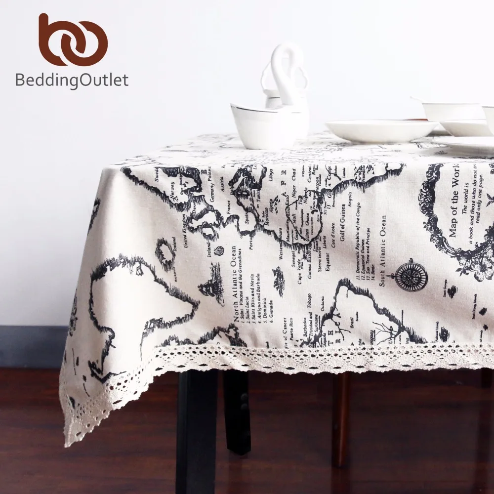 

BeddingOutlet World Map Tablecloth European Functional Table Cloth for Picnic Party Linen Cotton Tablecloths Rectangular 9 Sizes