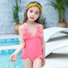 New Toddler Infant Kid Baby Girl Flower Shoulder Swimwear Swimsuit Pink Bikini Set Bathing Suit Beach Wear Costume 1-10T