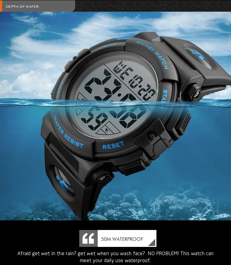 SKMEI Брендовые мужские спортивные часы Модные светодиодный цифровые часы Военные многофункциональные наручные часы 50 м водонепроницаемые мужские часы