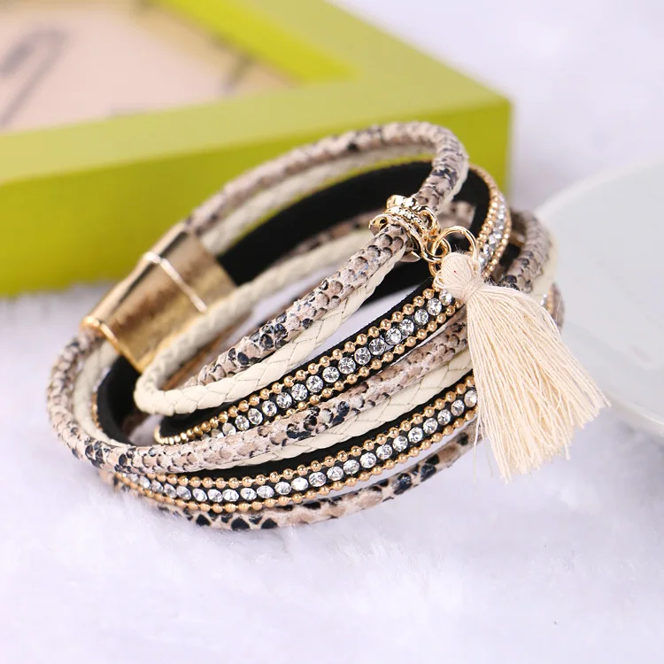 2016Bohemian style Fashion Multilayer Leather Bracelets Women