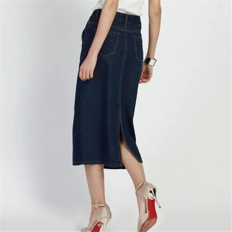 Новые летние женские юбки размера плюс 5XL, Модные Узкие повседневные джинсовые юбки средней длины для женщин, большие размеры, джинсовые юбки средней длины CM2157