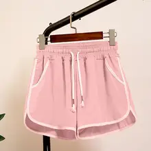 Летние модные женские однотонные спортивные шорты со шнуровкой, средняя эластичная резинка на талии, беговые шорты для тренажерного зала, спортивные штаны для девушек