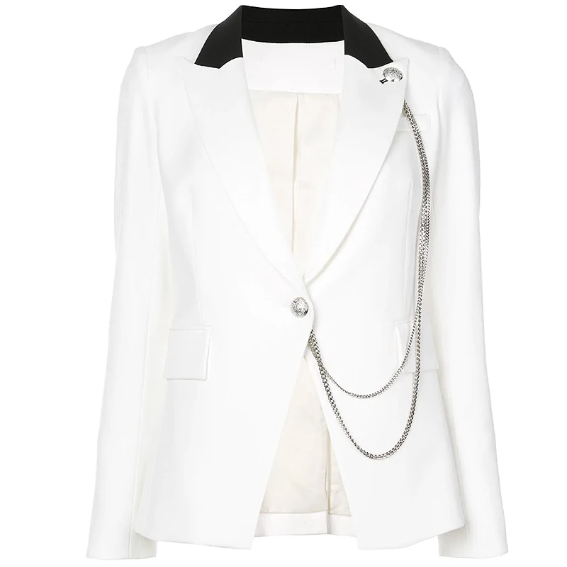 

HIGH QUALITY Newest 2020 Designer Blazer Women's Single Buttons Color Block Chain Embellished Blazer Jacket
