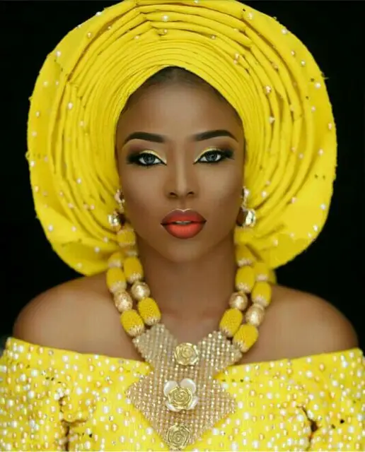 Latest African Wedding Nigerian Beads Jewelry Sets Yellow Bride Crystal