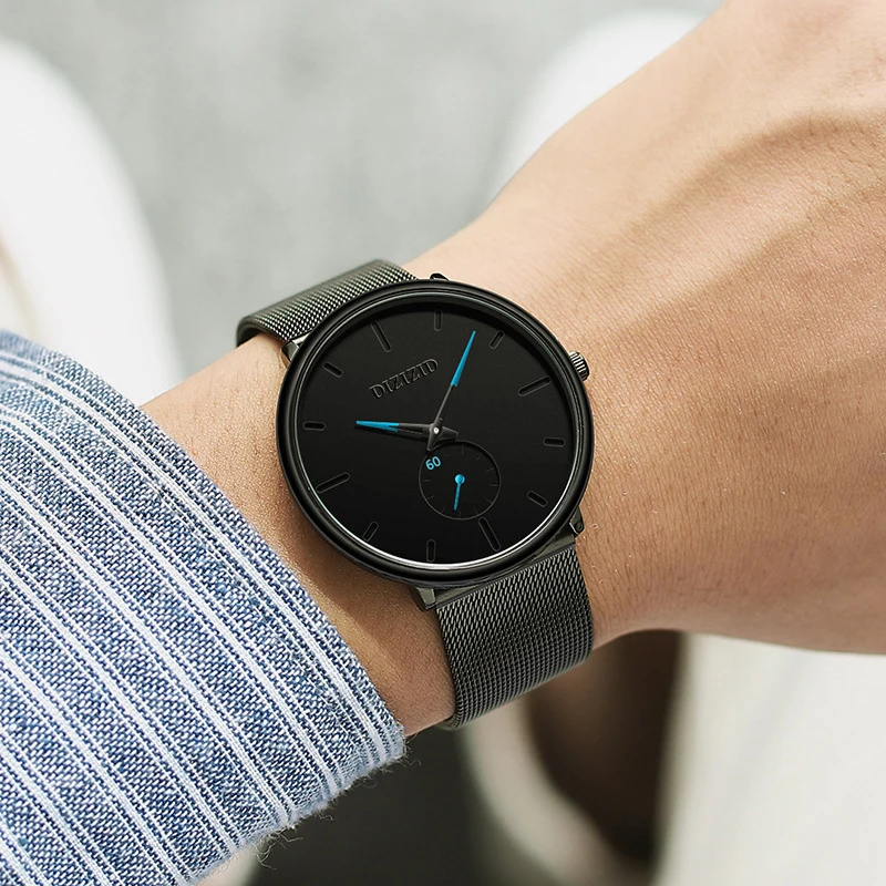 

Men's fashion watch minimalist watch men's quartz sports watch clock waterproof ultra-thin mesh strap men's gift clock