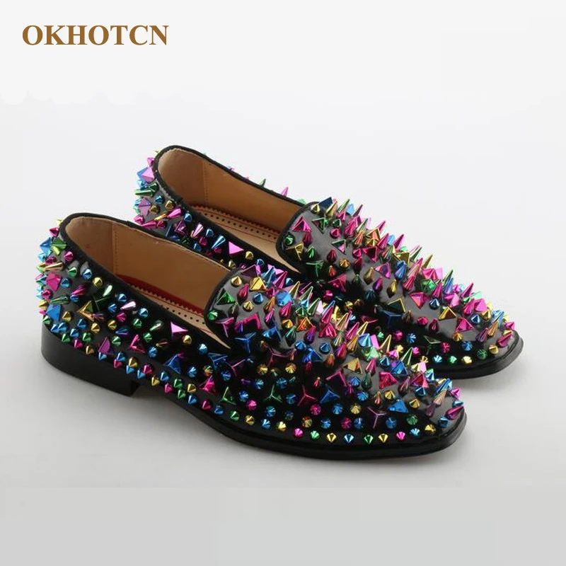 

Fashion Spike&Rivets Casual Mens Shoes Luxury Colorful Studs Low Heels Designer Shoes Black Man Flats Loafers Zapatillas Hombre