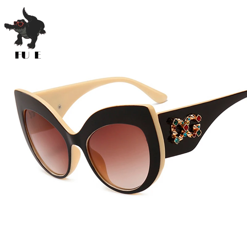 FU E модные брендовые дизайнерские женские большие ретро солнцезащитные очки с кошачьими глазами женские роскошные солнцезащитные очки DG с бриллиантами женские модели UV400