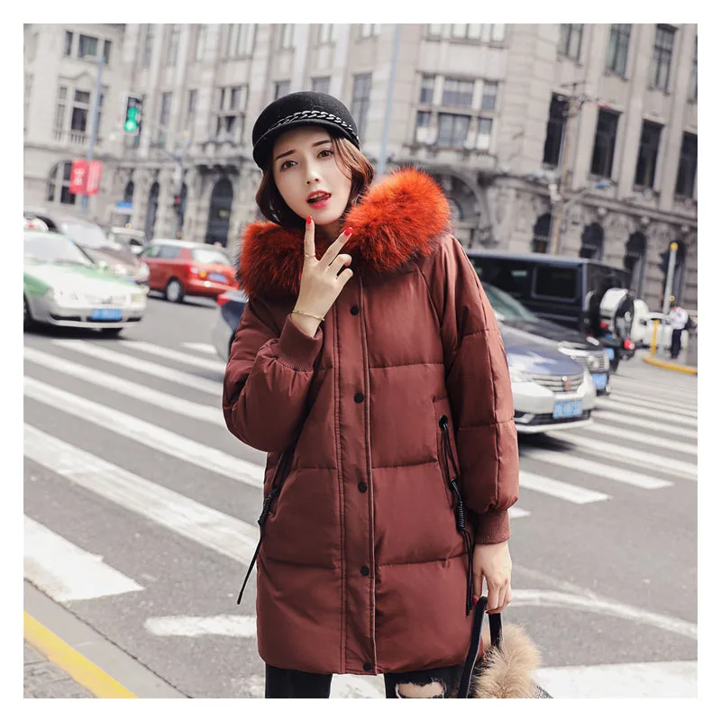 

Graceful brand-name female winter down jacket long Raccoon Fur large fur collar thickening hooded Women's winter clothing