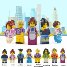 8 Pcs/set Building Blocks Figures brick DIY toys Compatible Figures girl Doctor Police Nurse stewardess 8 occupations for gift
