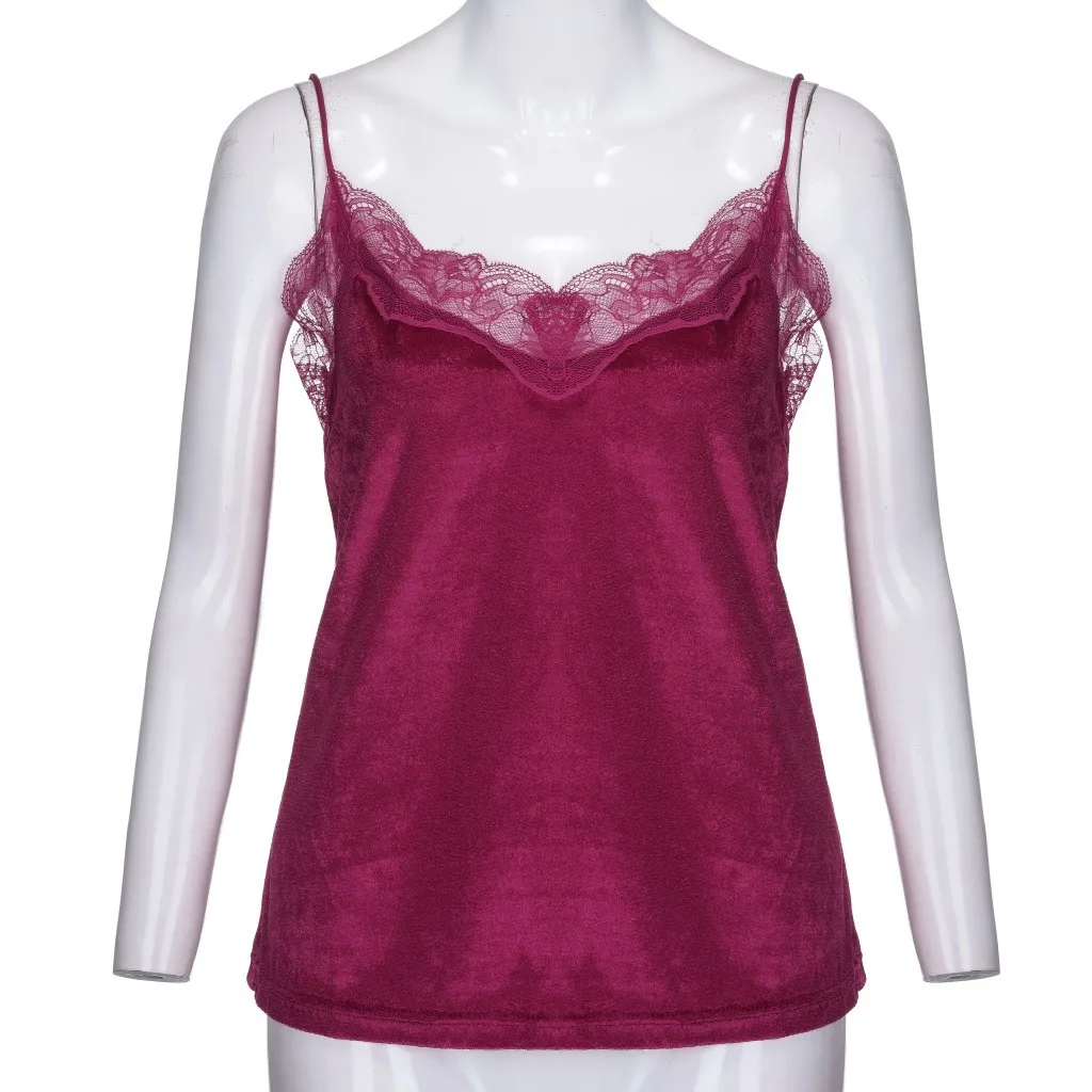 Модная женская кружевная рубашка с v-образным вырезом без рукавов, кружевная бархатная рубашка, повседневные топы на бретелях, camiseta lencera mujer de encaje#8