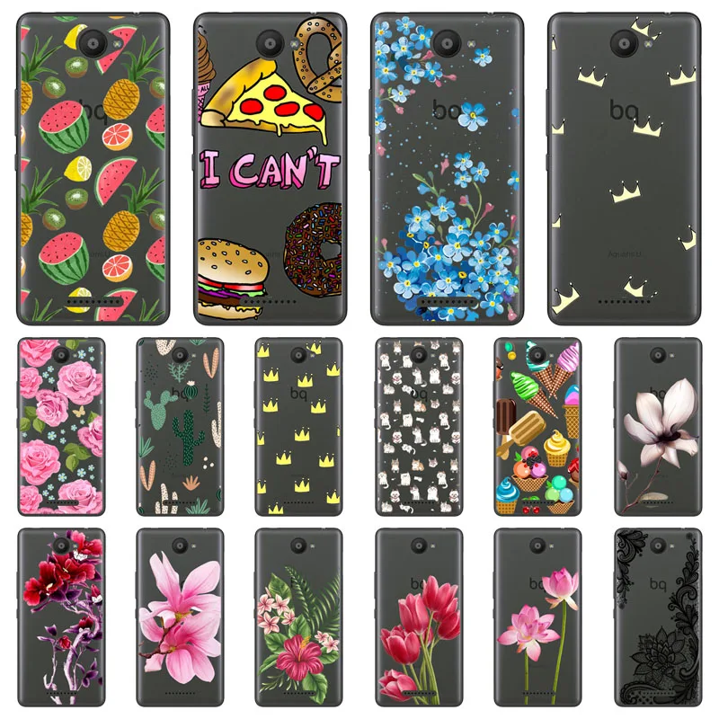 

For BQ Aquaris U Lite Case,Silicon Black Painting Flower Soft TPU Back Cover for BQ Aquaris U Lite Protect Phone Cases Shell