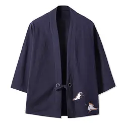 Для Мужчин's Хлопковые смеси Лен открытой передней кардиган Кимоно-сорочки повседневные платья рубашка