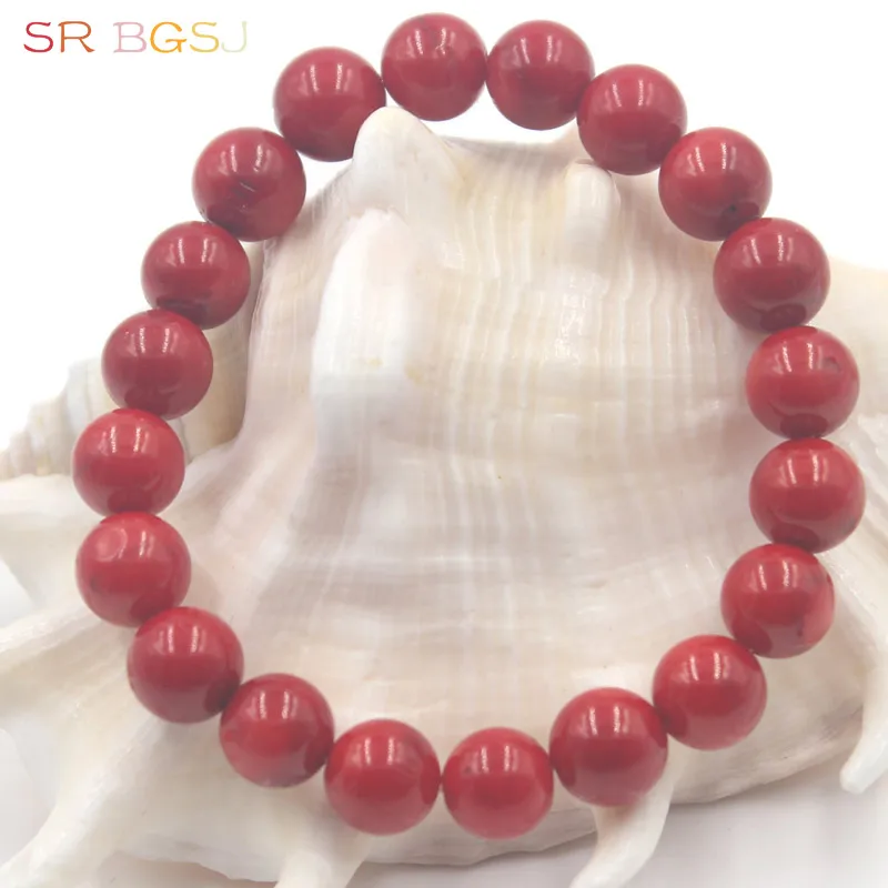 

Free Shipping 6 8 10 12mm Mother's Day Gitft Round Natural Red Coral Gems Stone Handmade Stretchy Jewelry Bracelet 7" 7.5" 8"