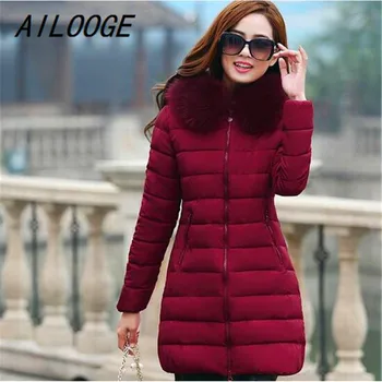 

AILOOGE New Plus Size 4XL Winter Jacket Women's 2017 Fur Collar Thick Warm Cotton Parka For Women Winter Jacket Coat Female