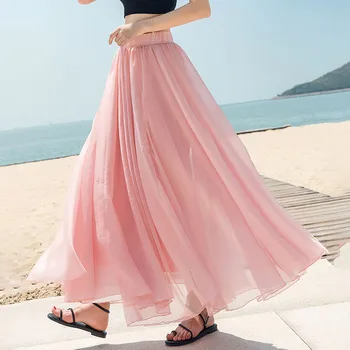 

White Mesh Tutu Skirts Pleated 14 colors Long Maxi Skirt Elastic Waist Korean Tulle Skirts Vintage Summer Skirts Women Plus Size