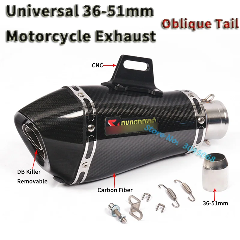 Motocicleta Akrapovic tubo de Escape DB asesino TRK502 CBR500R Z800 R25 R6 modificado Uiversal Moto carbono silenciador 2 agujeros